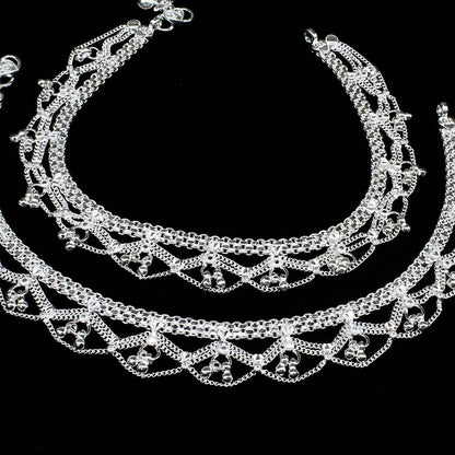 Real Silver Bridal Jhallar Timeless Payal Anklet Pair - 10.3 inch