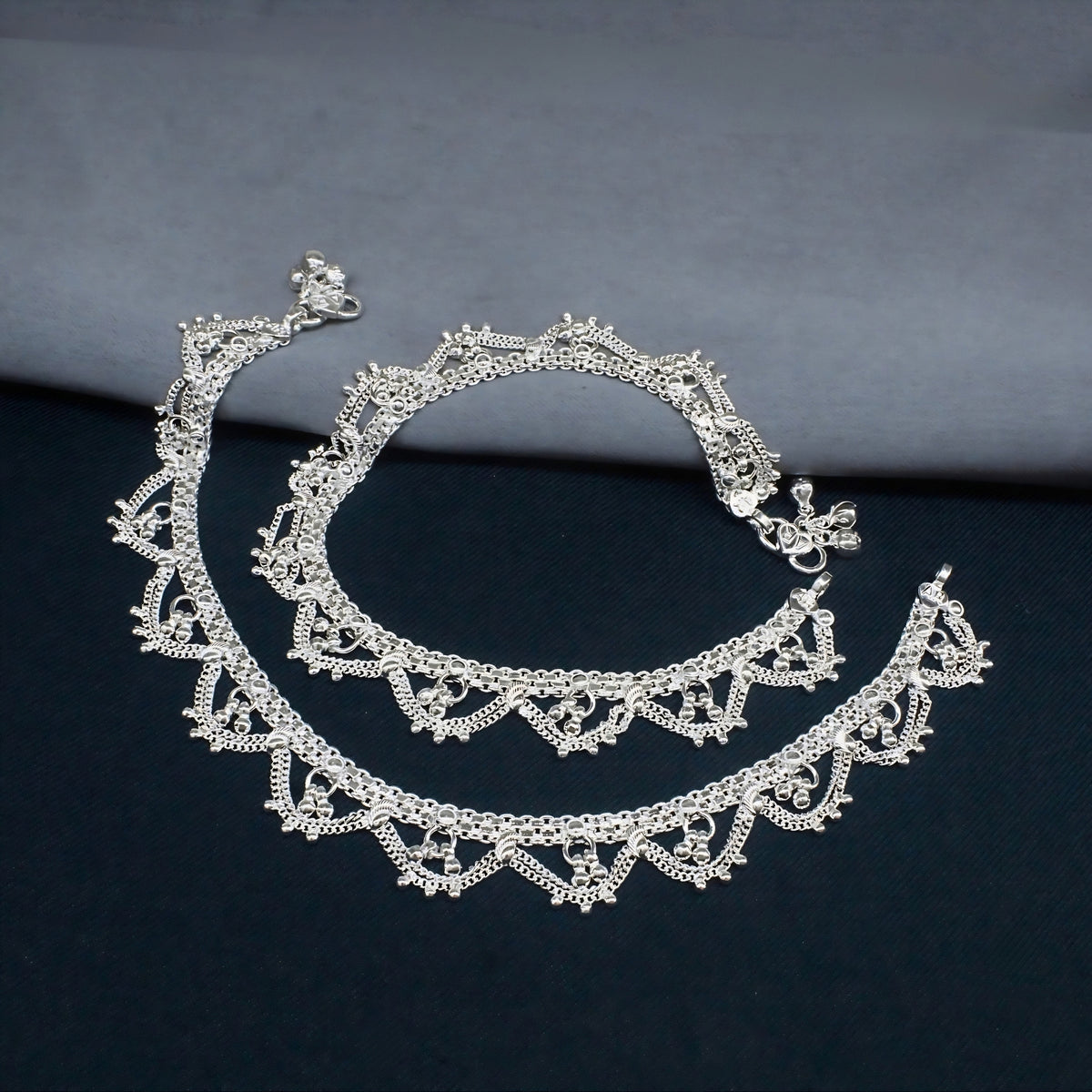 Real Silver Women Bridal Traditional Jhalar Anklet - 10.3 inch