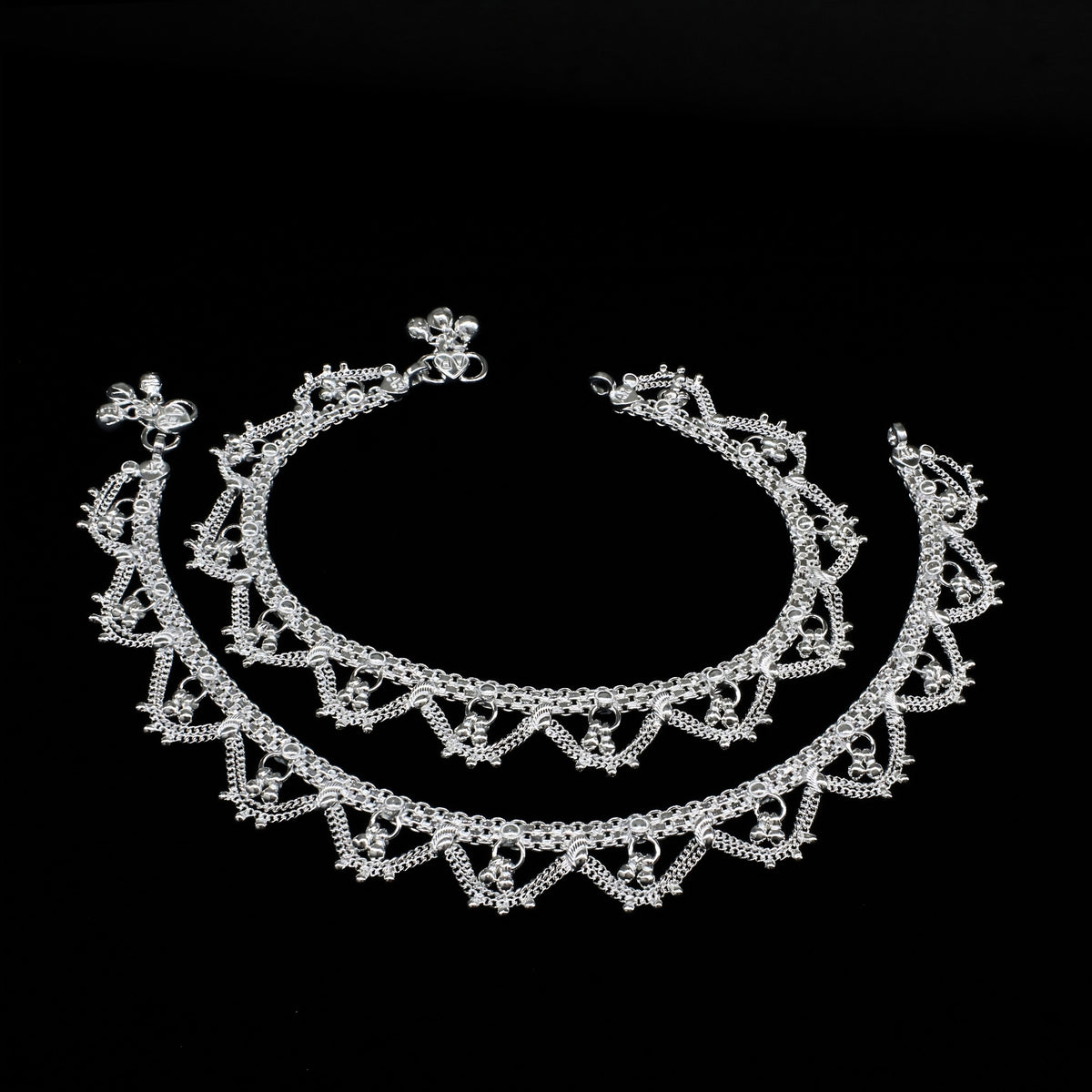 Real Silver Women Bridal Traditional Jhalar Anklet - 10.3 inch