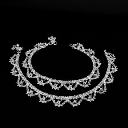 Real Silver Women Bridal Traditional Jhalar Anklet - 10.3 inch