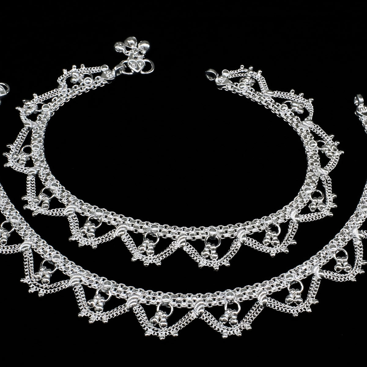 Real Silver Women Bridal Traditional Jhalar Anklet - 10.3 inch