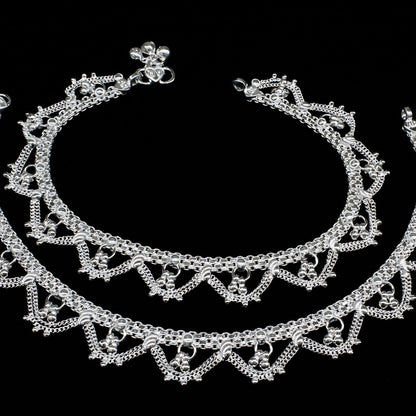 Real Silver Women Bridal Traditional Jhalar Anklet - 10.3 inch