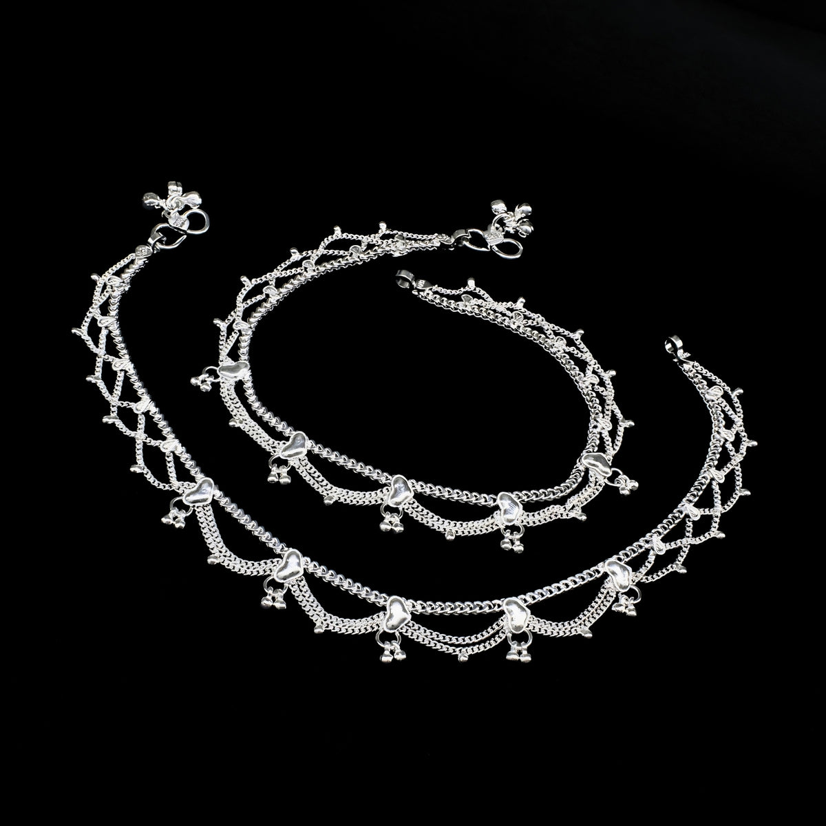 Real Silver Women Jhalar Anklet (Payal) with Ghungroos - 10.3 inch