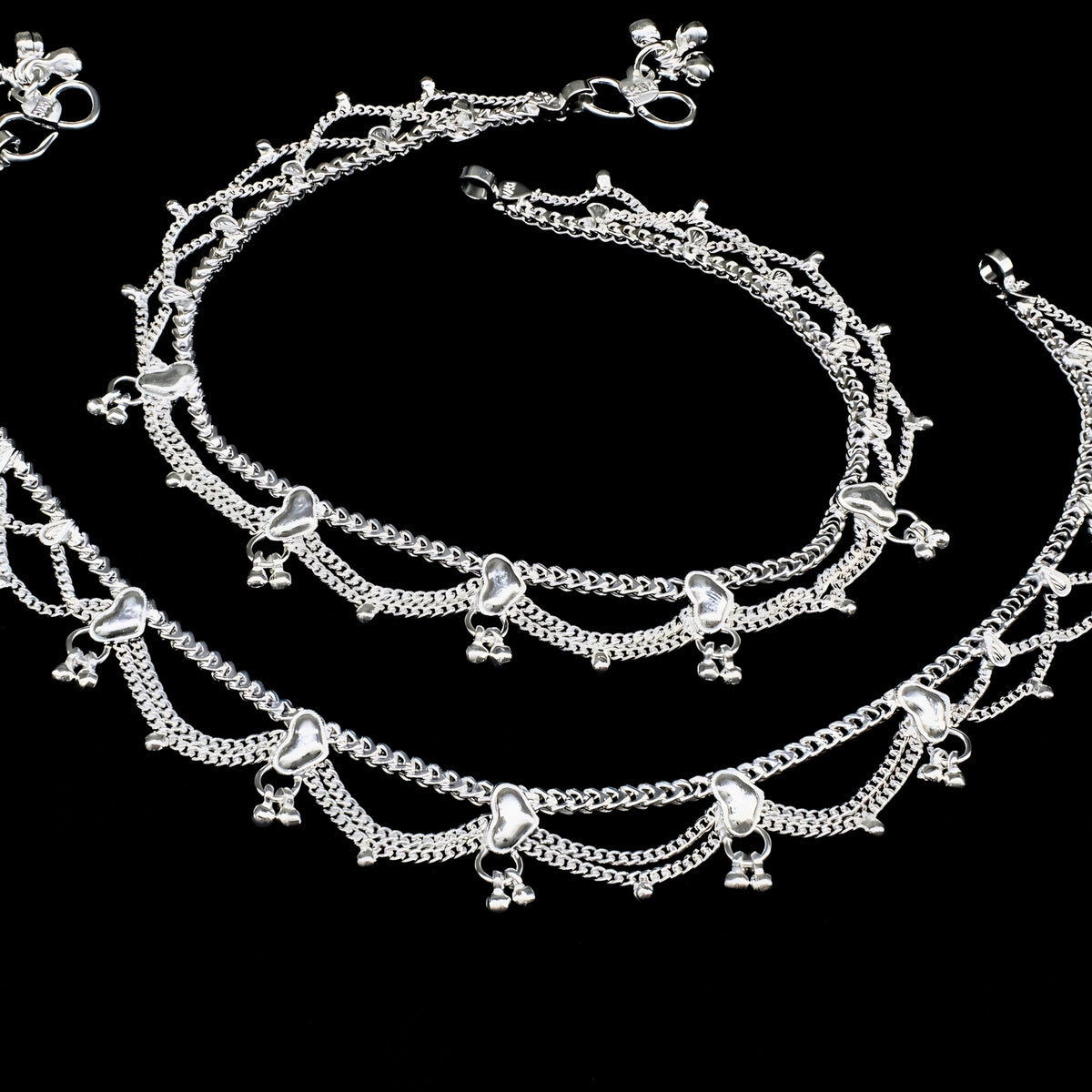 Real Silver Women Jhalar Anklet (Payal) with Ghungroos - 10.3 inch