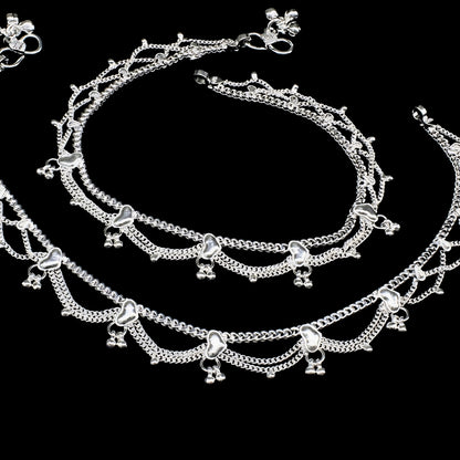 Real Silver Women Jhalar Anklet (Payal) with Ghungroos - 10.3 inch