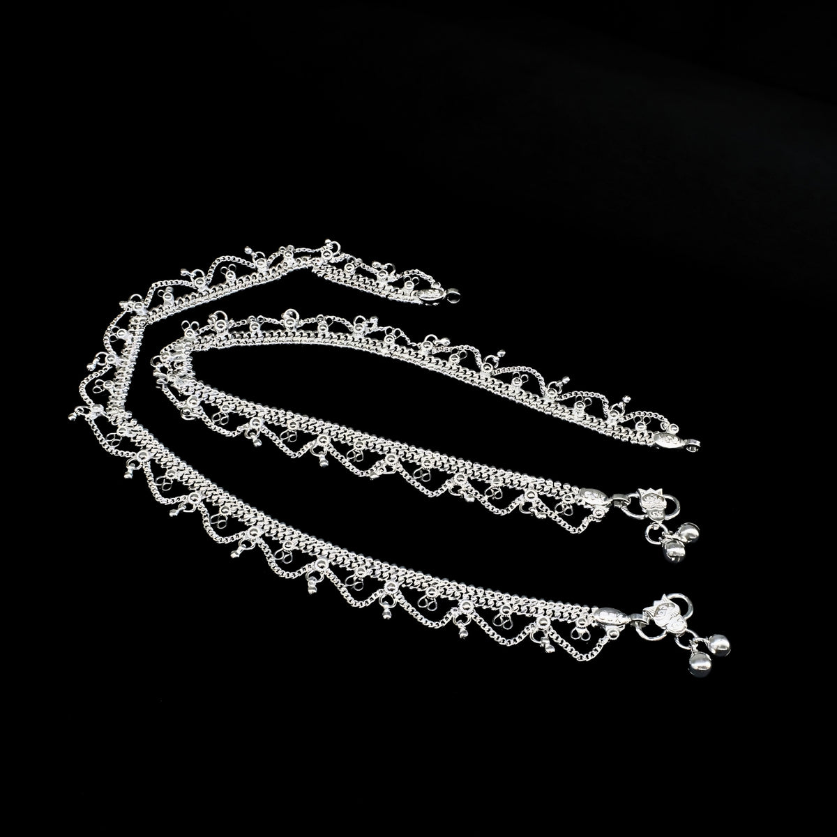 Real Silver Women’s Jhallar Payal Anklet Pair - 10.3 in