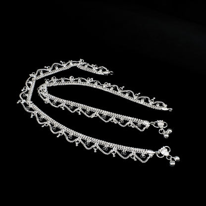 Real Silver Women’s Jhallar Payal Anklet Pair - 10.3 in