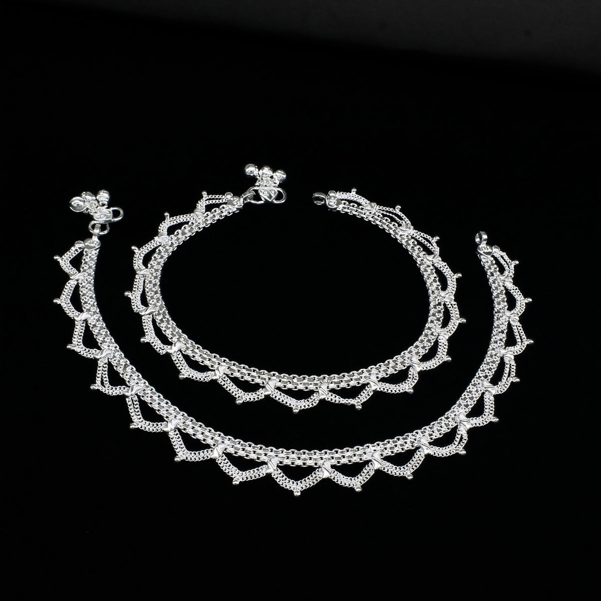 Real Silver Women Jhalar Layered Drop Payal - 10.3 inch