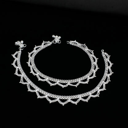 Real Silver Women Jhalar Layered Drop Payal - 10.3 inch