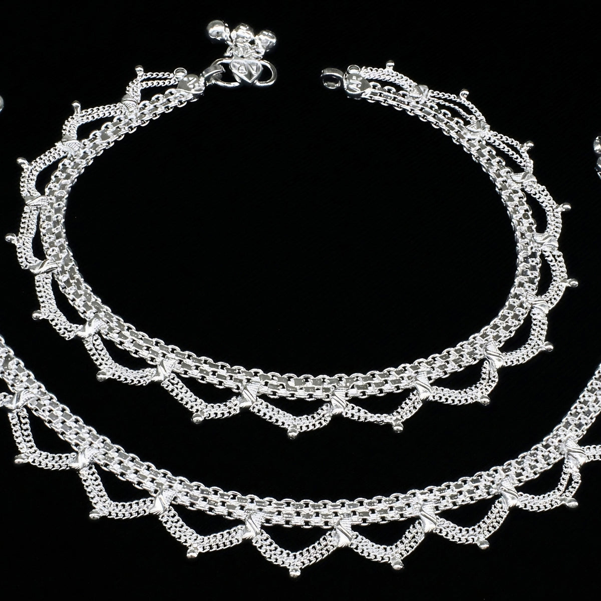 Real Silver Women Jhalar Layered Drop Payal - 10.3 inch