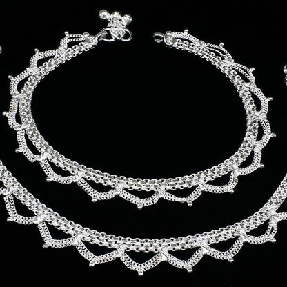 Real Silver Women Jhalar Layered Drop Payal - 10.3 inch