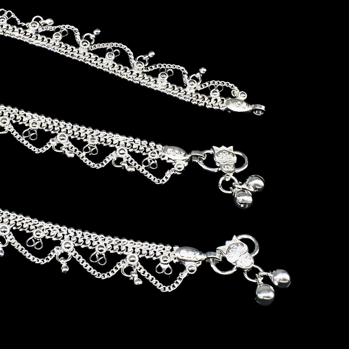 Real Silver Women’s Jhallar Payal Anklet Pair - 10.3 in
