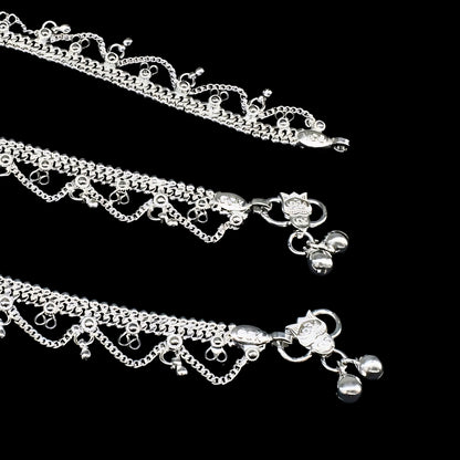 Real Silver Women’s Jhallar Payal Anklet Pair - 10.3 in