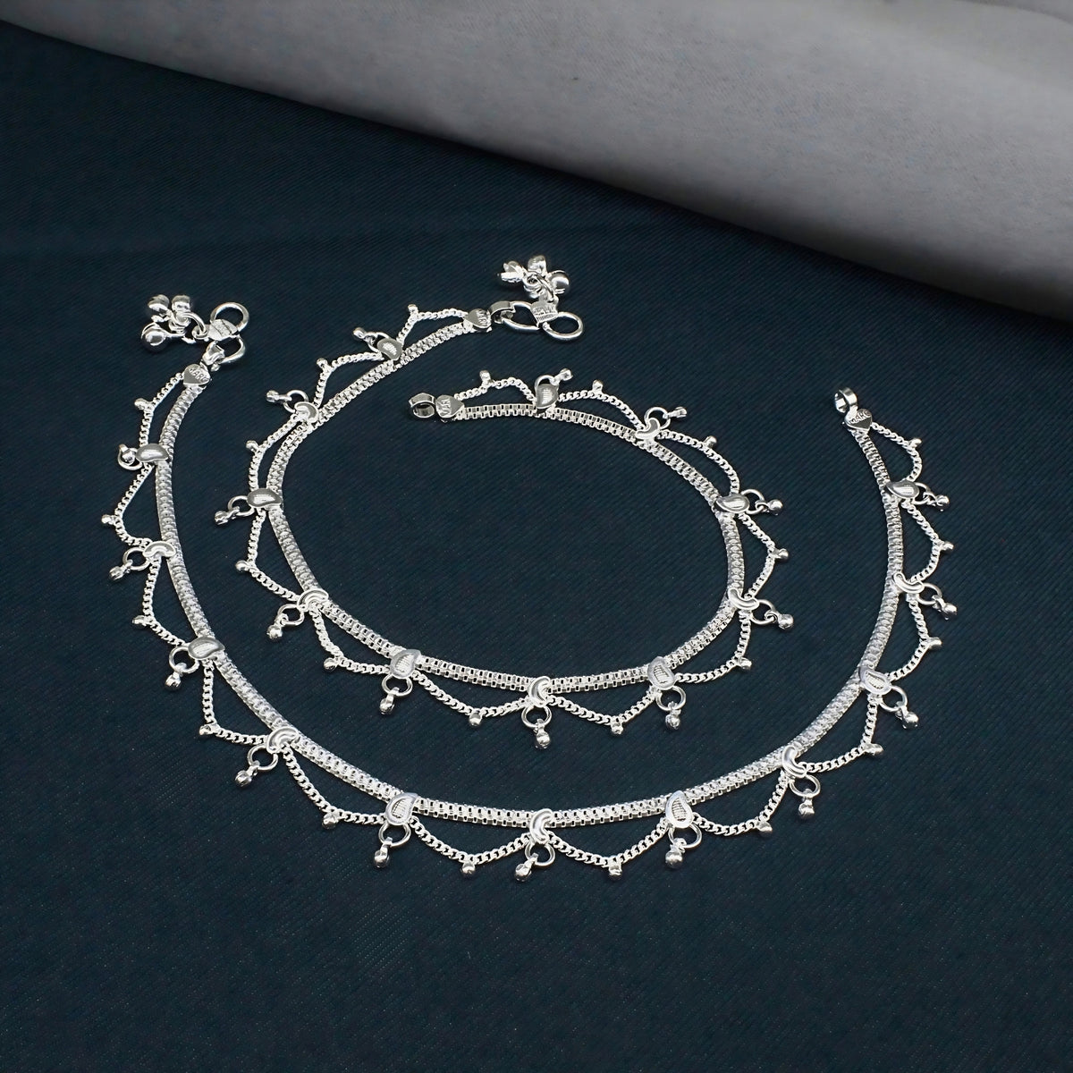 Real Silver Women Jhallar Party Wear Payal (Anklet) - 10.3 inch