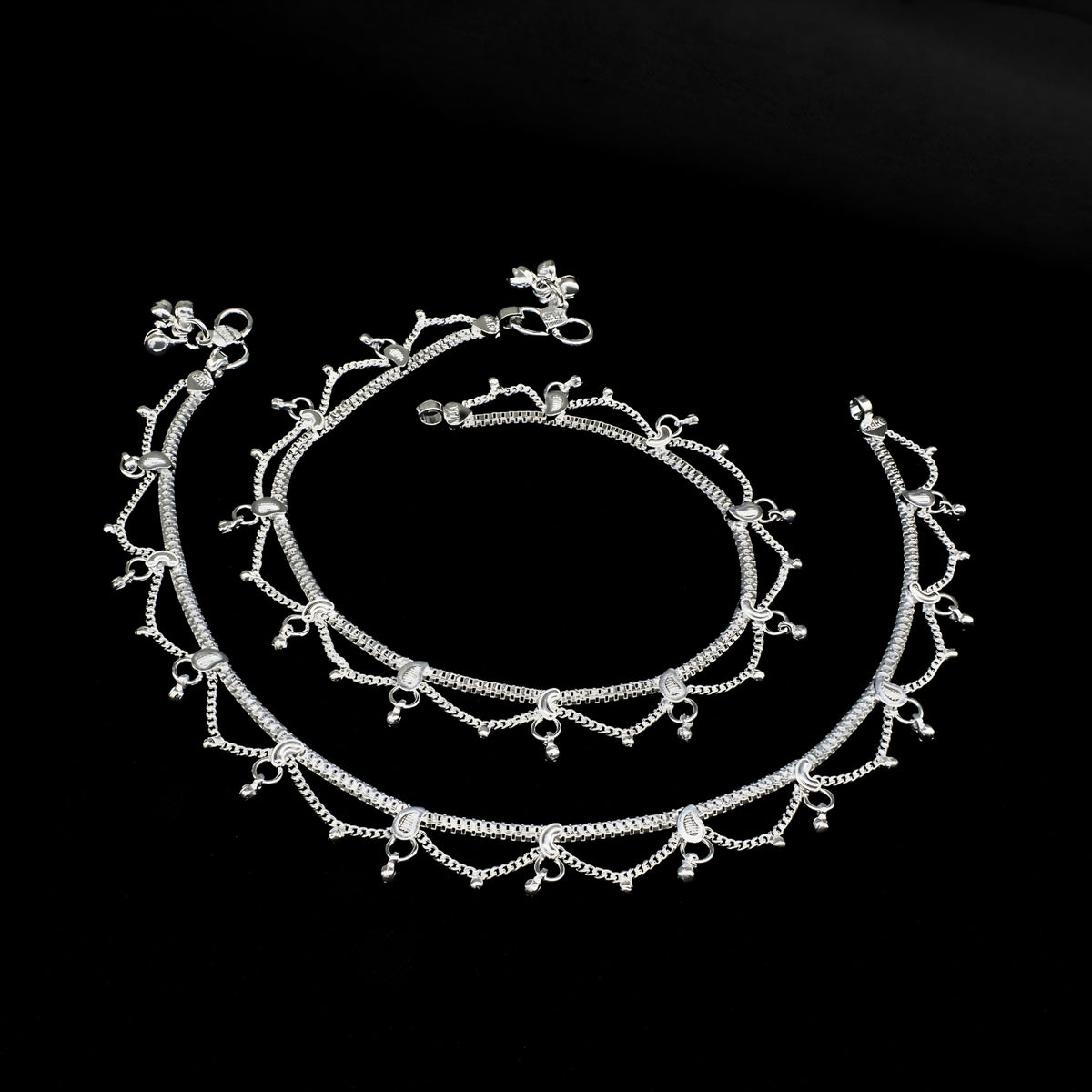 Real Silver Women Jhallar Party Wear Payal (Anklet) - 10.3 inch
