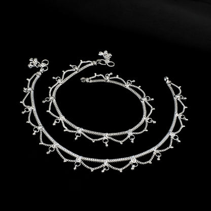 Real Silver Women Jhallar Party Wear Payal (Anklet) - 10.3 inch