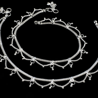 Real Silver Women Jhallar Party Wear Payal (Anklet) - 10.3 inch