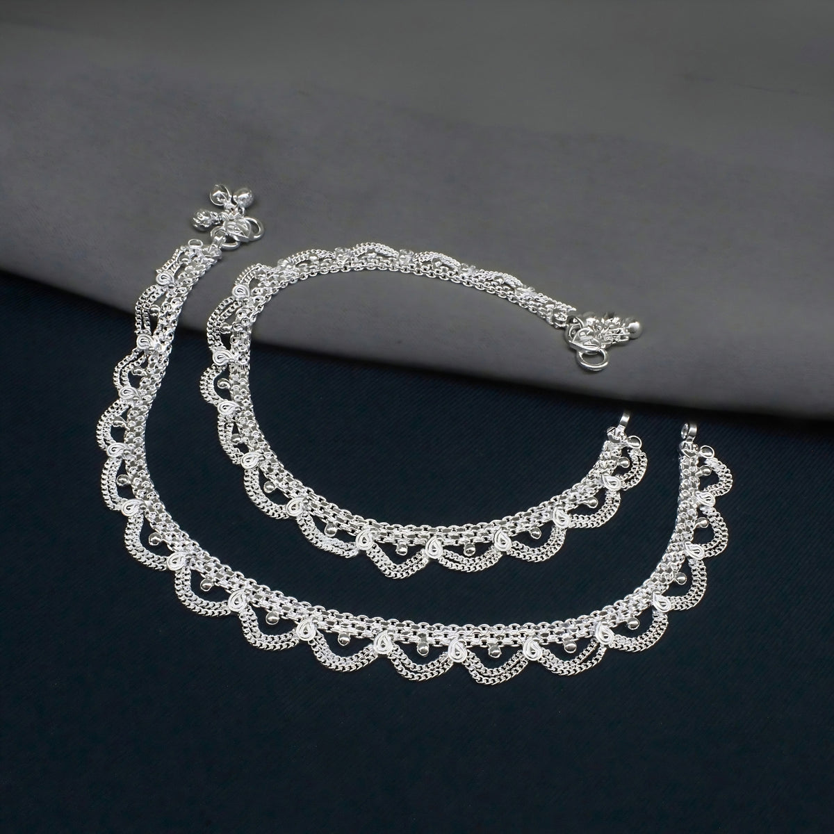 Real Silver Women Gifting Jhallar Anklets (Payal)- 10.3 Inch