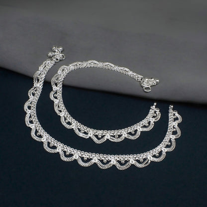 Real Silver Women Gifting Jhallar Anklets (Payal)- 10.3 Inch