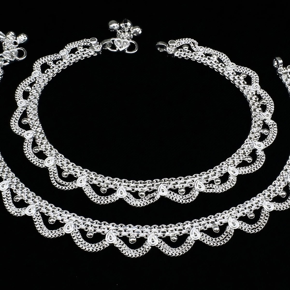 Real Silver Women Gifting Jhallar Anklets (Payal)- 10.3 Inch