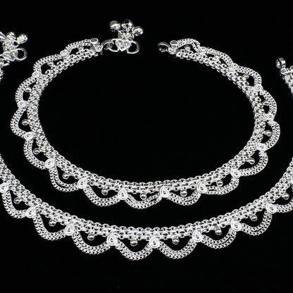 Real Silver Women Gifting Jhallar Anklets (Payal)- 10.3 Inch