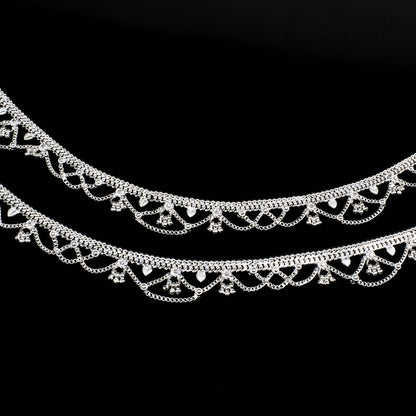 Real Silver Women Designer Jhallar Pajeb Anklet Pair - 10.3 inch