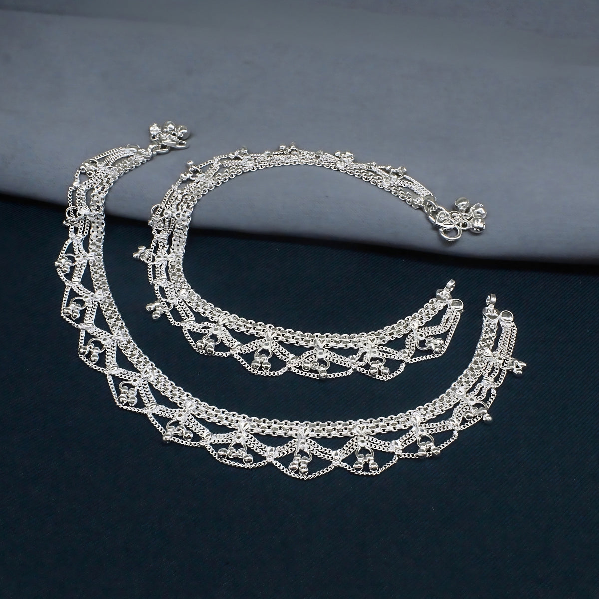 Real Silver Bridal Jhallar Timeless Payal Anklet Pair - 10.3 inch