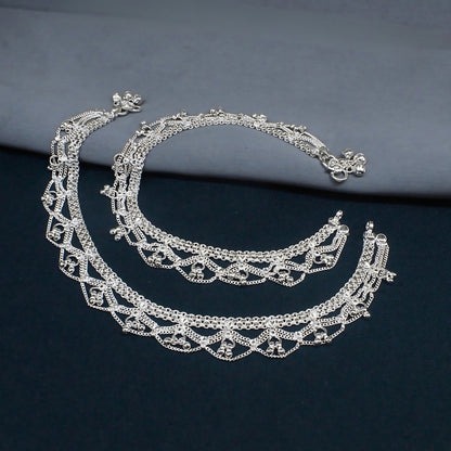Real Silver Bridal Jhallar Timeless Payal Anklet Pair - 10.3 inch