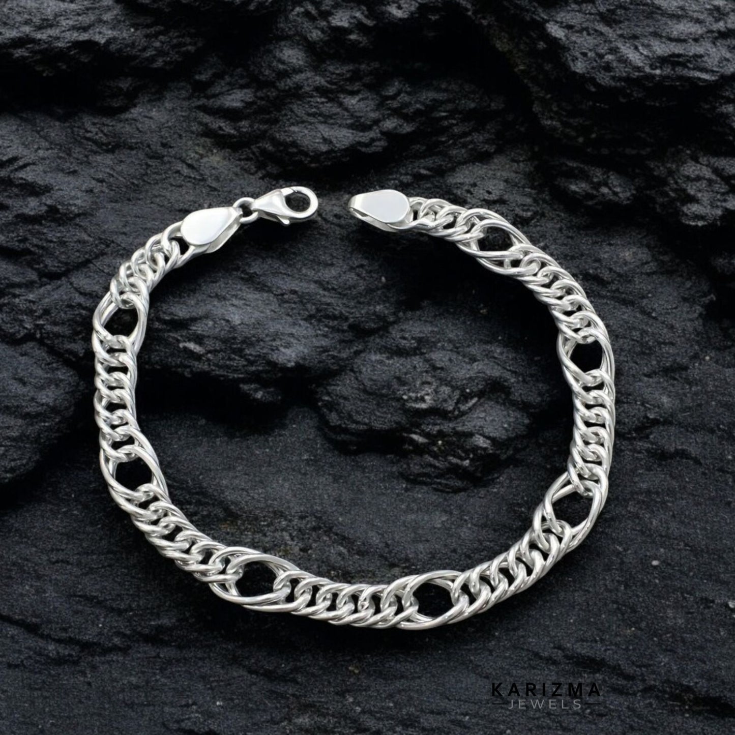 925 Sterling Silver Men's Link Hollow Bracelet Man Jewelry 8"