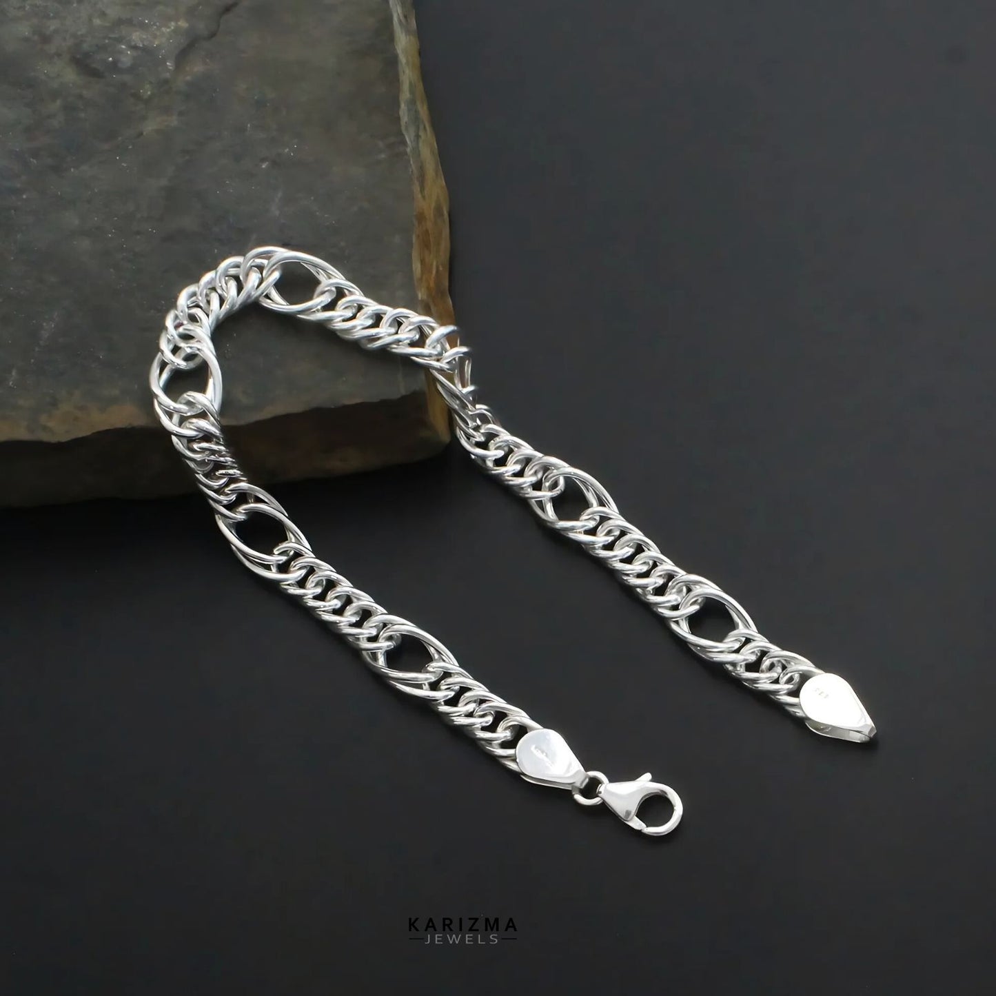 925 Sterling Silver Men's Link Hollow Bracelet Man Jewelry 8"