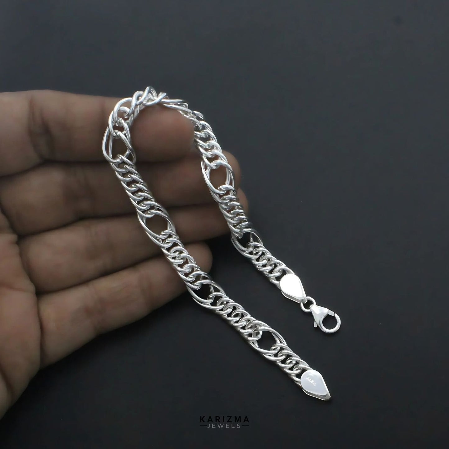 925 Sterling Silver Men's Link Hollow Bracelet Man Jewelry 8"