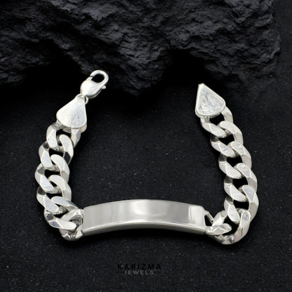 925 Sterling Silver Men's Identity Plate Curb Chain Excellent gifting Bracelet 8.3"