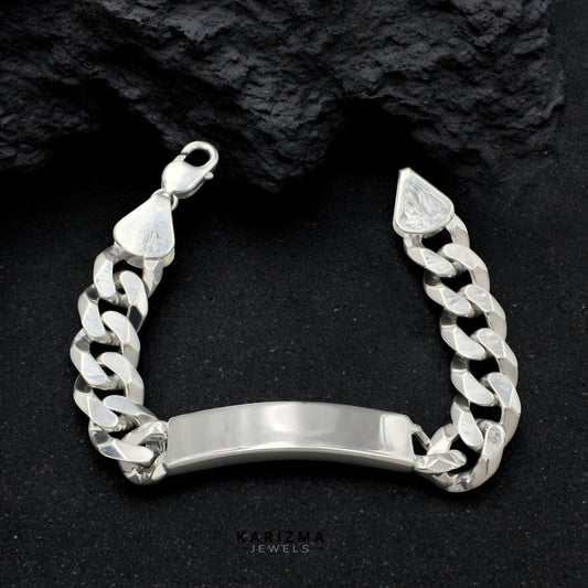 925 Sterling Silver Men's Identity Plate Curb Chain Excellent gifting Bracelet 8.3"