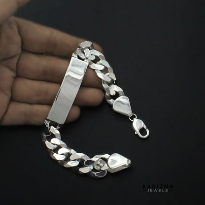 925 Sterling Silver Men's Identity Plate Curb Chain Excellent gifting Bracelet 8.3"