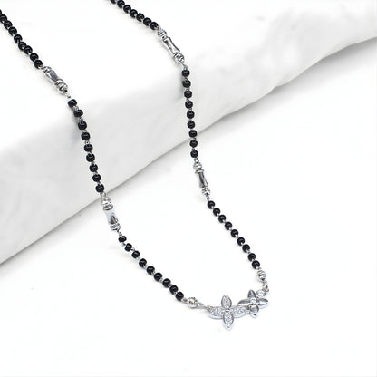 Trendy 925 Real Sterling Silver Black Beads Flower CZ Mangalsutra women chain for wife