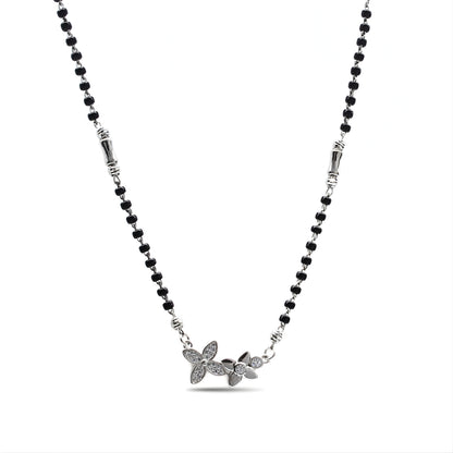 Trendy 925 Real Sterling Silver Black Beads Flower CZ Mangalsutra women chain for wife