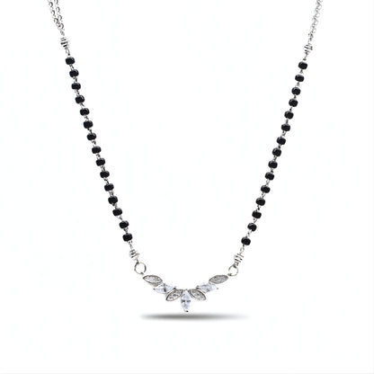 Stylish 925 Real Sterling Silver Black Beads Floral Leaf CZ women Mangalsutra
