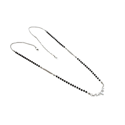 Stylish 925 Real Sterling Silver Black Beads Floral Leaf CZ women Mangalsutra