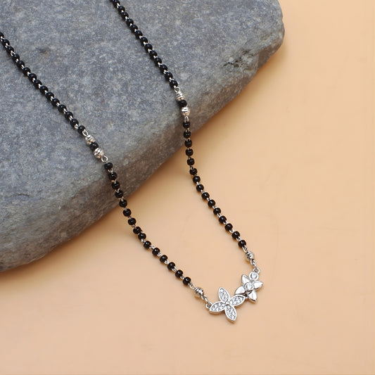 Latest design 925 Sterling Silver Flower CZ Mangalsutra Black Bead Necklace