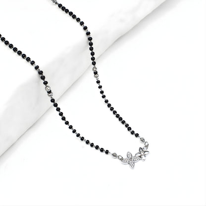 Latest design 925 Sterling Silver Flower CZ Mangalsutra Black Bead Necklace