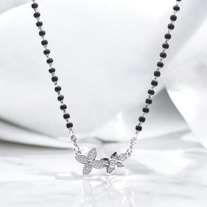 Latest design 925 Sterling Silver Flower CZ Mangalsutra Black Bead Necklace