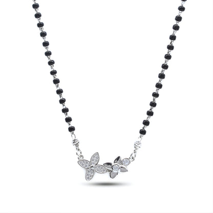 Latest design 925 Sterling Silver Flower CZ Mangalsutra Black Bead Necklace