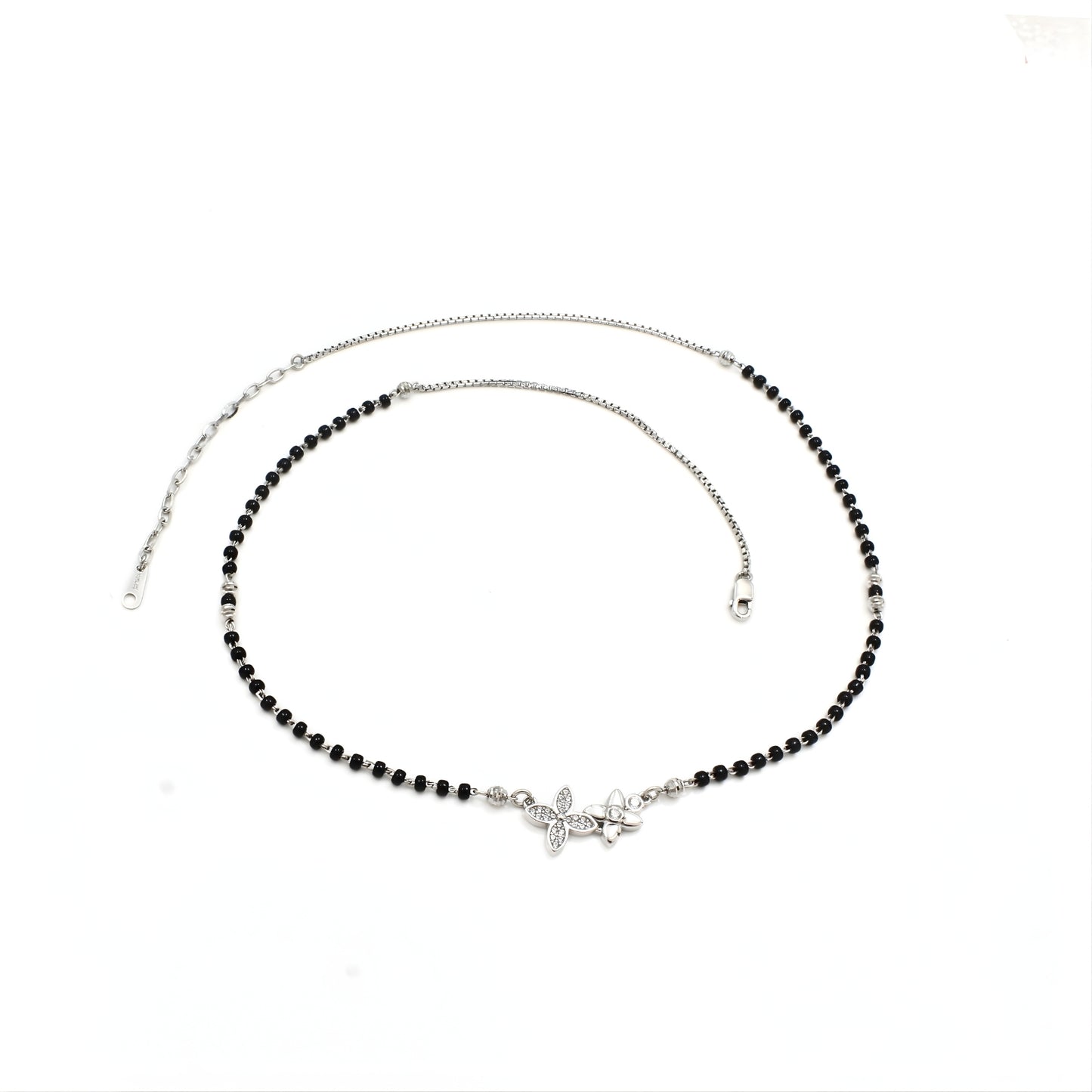 Latest design 925 Sterling Silver Flower CZ Mangalsutra Black Bead Necklace