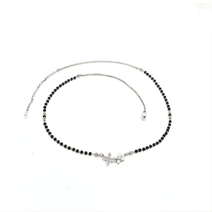 Latest design 925 Sterling Silver Flower CZ Mangalsutra Black Bead Necklace