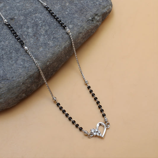 Trendy 925 Sterling Silver CZ Sweetheart Mangalsutra Bead Necklace