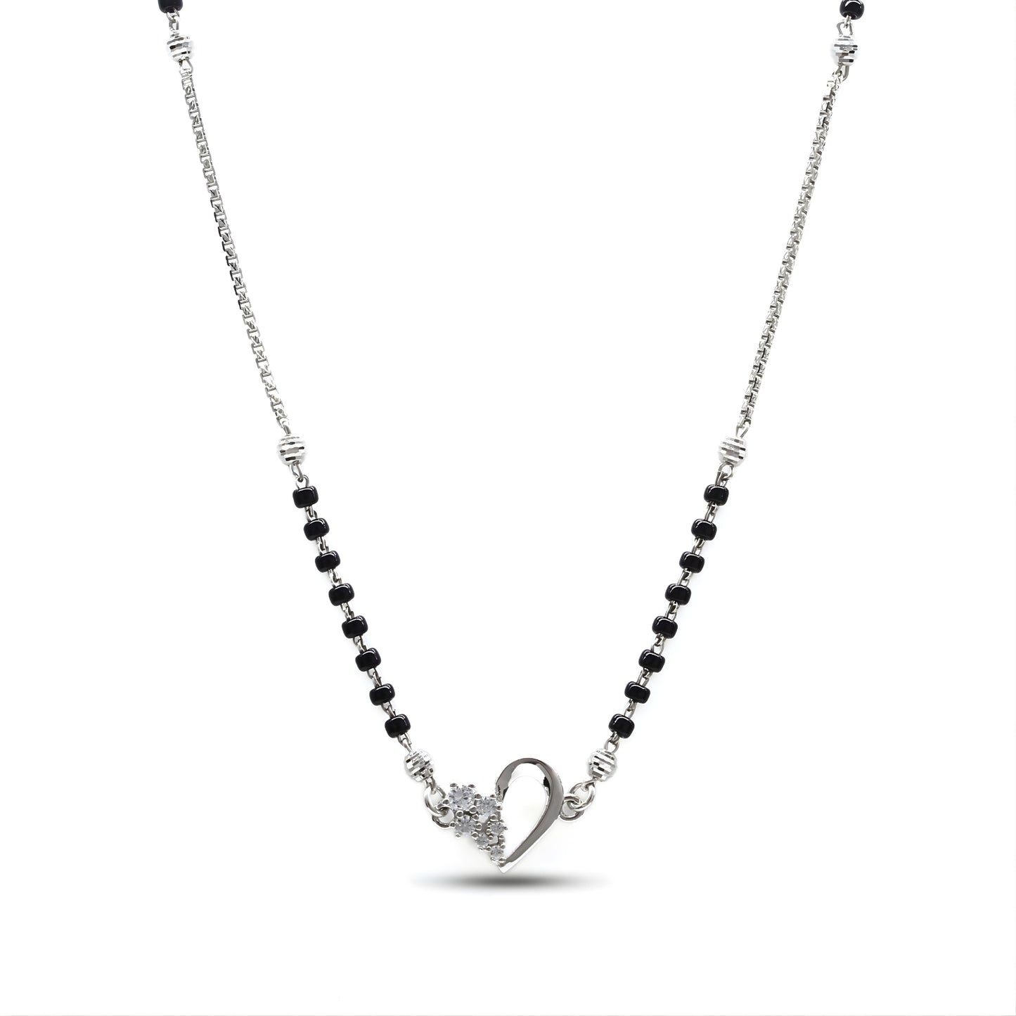 Trendy 925 Sterling Silver CZ Sweetheart Mangalsutra Bead Necklace