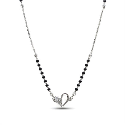 Trendy 925 Sterling Silver CZ Sweetheart Mangalsutra Bead Necklace