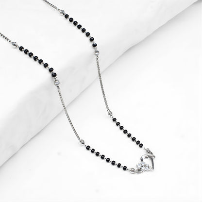 Trendy 925 Sterling Silver CZ Sweetheart Mangalsutra Bead Necklace
