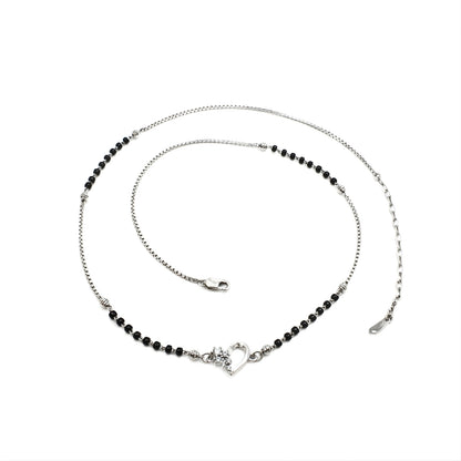 Trendy 925 Sterling Silver CZ Sweetheart Mangalsutra Bead Necklace