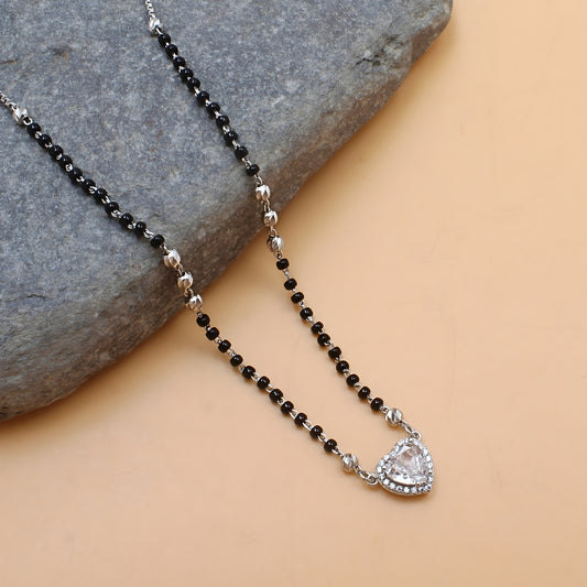 Beautiful 925 Sterling Silver CZ Heart Mangalsutra Bead Necklace Chain Gift for Women